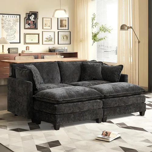 Vista 36 de Sofá seccional modular convertible de 76.7", sofás de dos plazas de chenilla con asiento profundo y cojines tipo loveseat para sala de estar, Beige