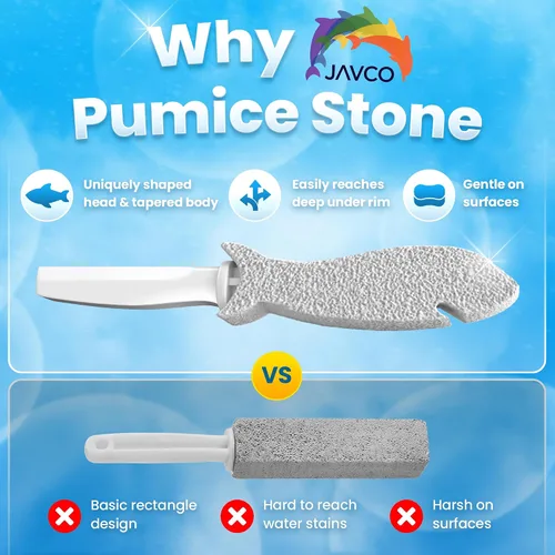 Vista 2 de JAVCO Piedra pómez para limpieza con mango (paquete de 2) – Piedra de fregar para porcelana, cerámica y azulejos, Pumiceshark para limpieza