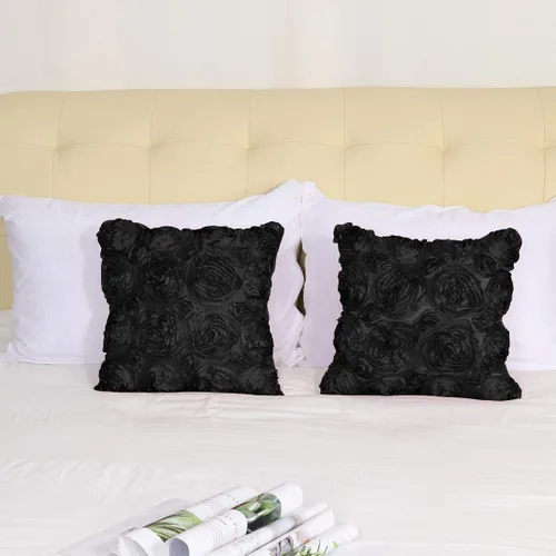 Vista 3 de PiccoCasa 2 fundas de almohada con diseño de flores 3D, románticas fundas de cojín decorativas de satén, funda de almohada con rosas estéreas