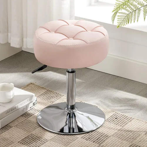 Vista 12 de LUE BONA Taburete de tocador ajustable, silla giratoria de 360° para sala de maquillaje, taburete negro para tocador, pequeños taburetes de tocador