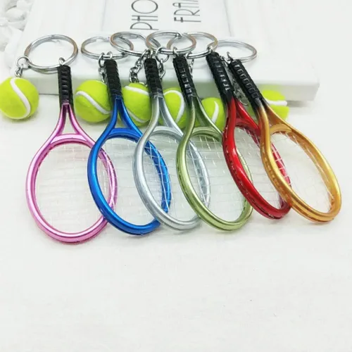 Vista 6 de Mini raqueta de tenis de color con llavero de bola