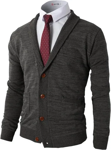 Vista 6 de H2H - Suéter casual para hombre, con ajuste cómodo, cuello esmoquin, de tela suave Cmocal050-negro