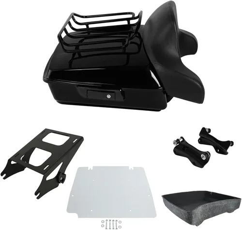 Vista 31 de Respaldo de Maletero de Equipaje King Tour Negro Brillante con Placa de Rack de Montaje Compatible con Harley Modelos Touring 2014-2025 Road Glide
