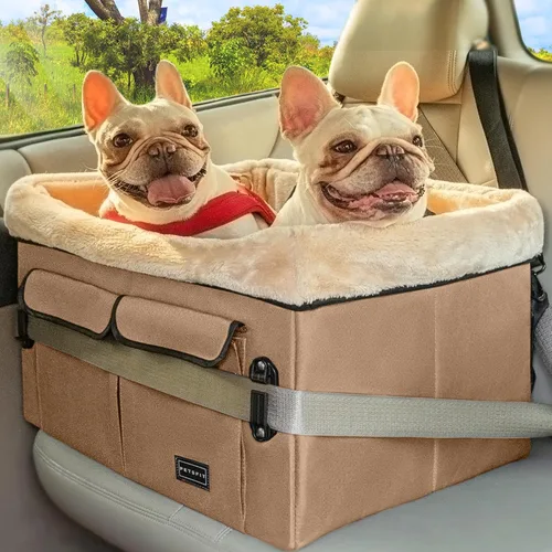 Vista 15 de Petsfit Asiento de automóvil para perros pequeños, asiento elevador de automóvil de viaje para mascotas con cinturón de seguridad, cojín lavable