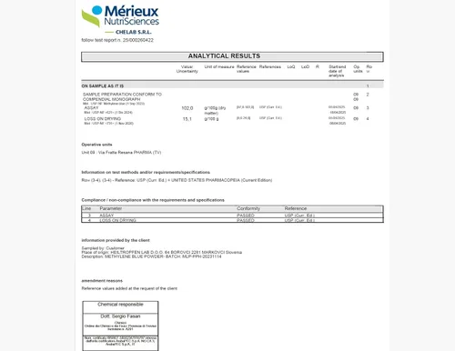 Vista 2 de Polvo azul de metileno 0.35 oz - 10 g Pureza ultra alta Ingredientes de grado farmacéutico USP - Probado por terceros Sin formaldehído
