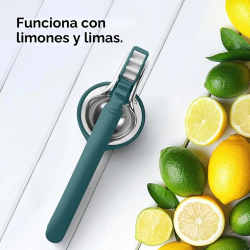 Vista 5 de Chef'n FreshForce - Exprimidor de cítricos de limón, prensa manual con potencia de doble engranaje para una máxima extracción de jugo, duradero verde