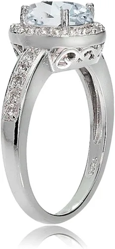Vista 2 de Ice Gems Anillo de plata de ley con halo ovalado, aguamarina muy ligera y topacio blanco