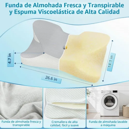 Vista 2 de SENNOUL Almohada cervical para dormir – Almohadas de espuma viscoelástica para dolor de cuello y hombros, almohada refrescante para dormir de lado