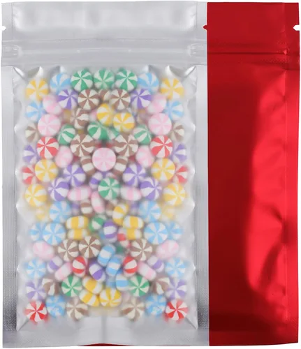 Vista 22 de 100 bolsas de sellado con cremallera resellables de papel metálico de color transparente esmerilado para ventana (negro, soporte 2 onzas)