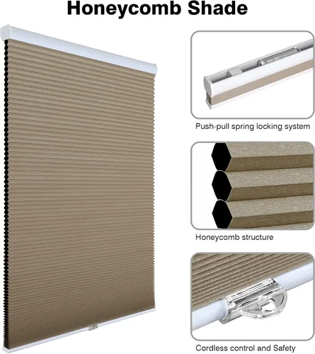 Vista 3 de Homebox Persianas celulares 100 % opacas sin cordones para el hogar, persianas para ventanas de interior, persianas de panal de 18 pulgadas de ancho