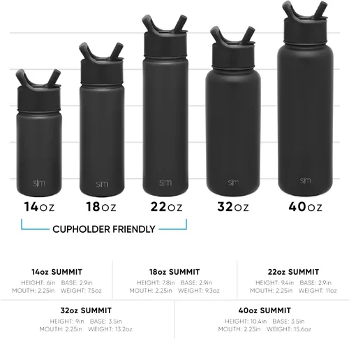 Vista 4 de Simple Modern Botella de agua con pajita y tapa de sorbo, termo de metal de acero inoxidable con aislamiento al vacío Cantimplora reutilizable a