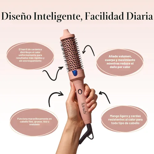 Vista 4 de Kitsch Cepillo Térmico – Cepillo Redondo para Look de Peinado – Cepillo de Cabello con Barril de Cerámica de 1.5"/38 mm y Herramienta de Peinado
