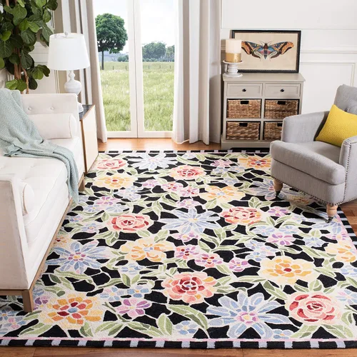 Vista 13 de SAFAVIEH Chelsea Collection - Alfombra decorativa de 1 pies 8 pulgadas x 2 pies 6 pulgadas, color negro, lana de campo francesa enganchada a mano