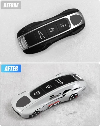 Vista 6 de Funda para llaves Porsche Panamera 911, llavero de protección de llave de coche para Porsche Cayenne Taycan Gris precise cutouts soft leather