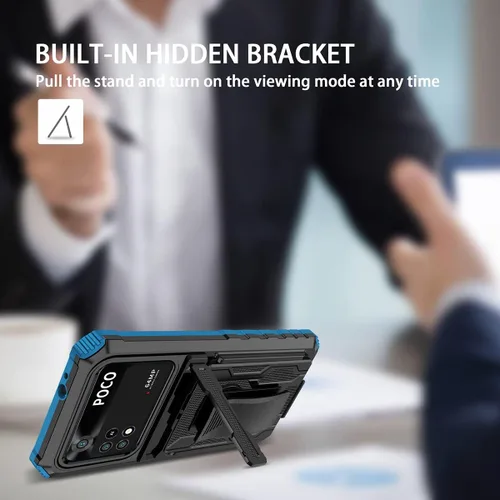 Vista 3 de CCSamll - Funda para Xiaomi Poco M4 Pro 4G (no 5G) con funda de clip para cinturón, funda de protección resistente de grado militar con soporte