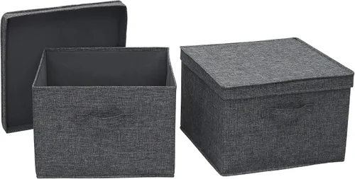 Vista 10 de Household Essentials Caja de almacenamiento cuadrada KD con tapa, 15 x 15 x 10 pulgadas, lino negro, juego de 2