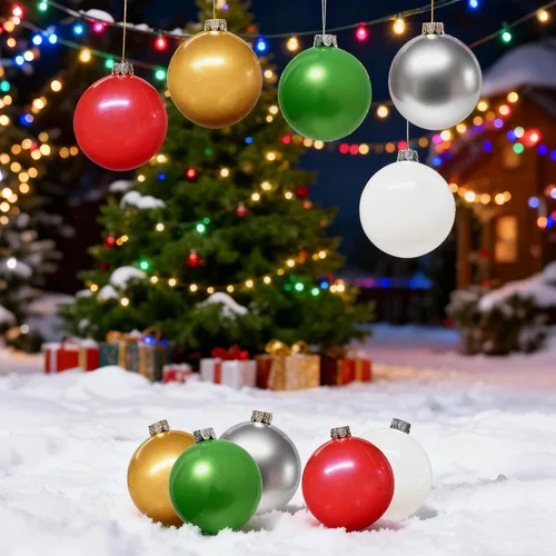 Vista 5 de Adornos inflables de Navidad, (9 pulgadas, 10 unidades), bolas de Navidad inflables grandes, bolas de decoración de Navidad para interiores