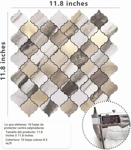 Vista 7 de STICKGOO Azulejo árabesco para salpicaduras de pelar y pegar, para salpicaduras de cocina y baño, grano de madera dorada con aspecto de mármol, PVC