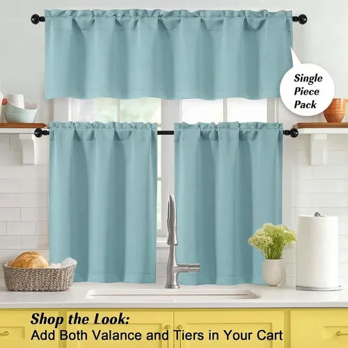 Vista 7 de Aqua Cafe - Juego de 2 paneles de cortinas opacas de 24 pulgadas de largo, con aislamiento térmico suave y sólido, para ventanas de baño, sótano
