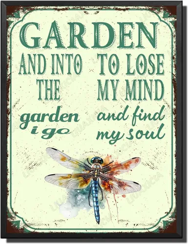 Vista 24 de LIUAXICIA Letreros divertidos de metal con texto en inglés "In The Garden to Lose My Mind and Find My Soul Bee Garden - Letreros de lata