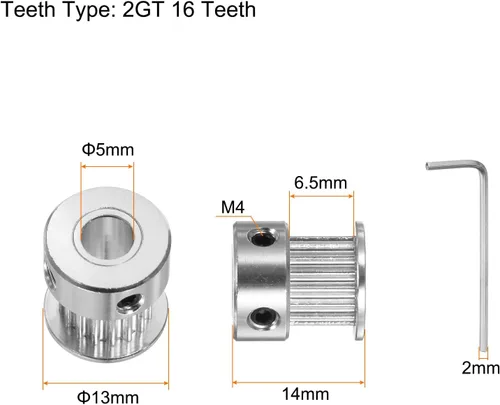 Vista 2 de HARFINGTON Polea de sincronización 2GT 16 dientes de 0.197 in de diámetro 0.512 in de diámetro polea de correa de distribución de aluminio con llave