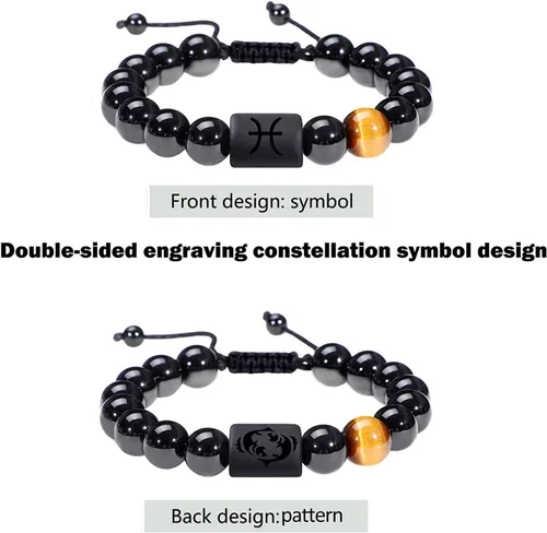 Vista 21 de SUMMER LOVE Father's Day Gifts Zodiac Bracelet for Men Women 10mm Natural Black Onyx Stone Star Sign Constellation Beaded Protection Bracelet