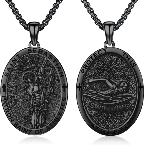 Vista 79 de Collar de amuleto de medalla de San Patrono de plata/oro de 14 39A-St Peregrino-Plata