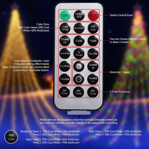 Vista 6 de Flacchi Luces de Navidad para Exteriores con Control Remoto - 16.7 Pies Luces de Decoración de Árbol en Cascada Luces de Cadena de Estrella