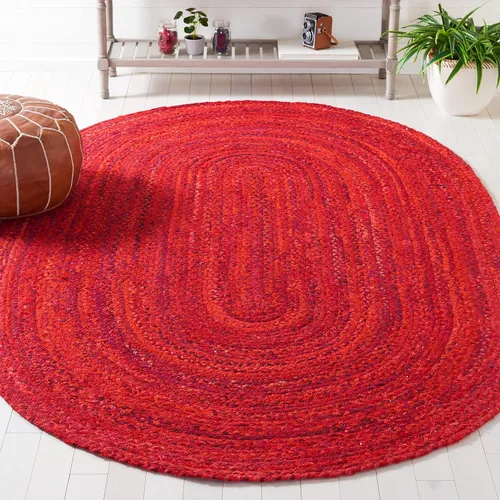 Vista 21 de SAFAVIEH Alfombra trenzada de la colección – Alfombra redonda de 3 pies, color beige con detalles rosados, algodón hecho a mano, estilo cabaña