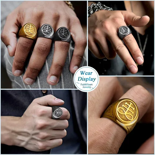 Vista 2 de FaithHeart Satanic Jewelry Baphomet - Anillos de cabra con sello de símbolo de Lucifer Satanás, para hombres y mujeres, tamaño 7891011121314