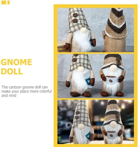 Vista 6 de Decoración navideña de gnomos de café para el hogar, 2 gnomos de Navidad para cafetería, figuras coleccionables enanas hechas a mano, muñeca