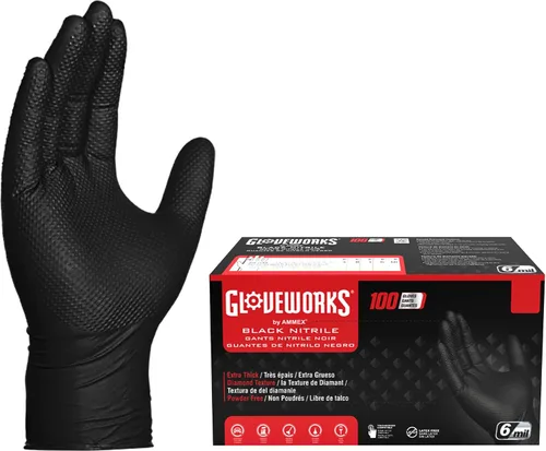 Vista 11 de Guantes de nitrilo negro HD GLOVEWORKS - 6 mil Guantes desechables, sin látex, para mecánicos