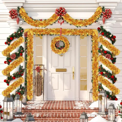 Vista 7 de Guirnalda de oropel de Navidad de 33 pies, guirnalda gruesa de oropel para decoración del árbol de Navidad, guirnalda metálica para Navidad