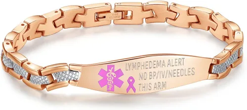 Vista 15 de LinnaLove Lymphedema Alert Bracelets no bp/iv/needles this arm Stainless Steel Medical id Bracelets for Women