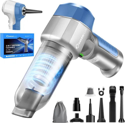 Vista 9 de SakerPlus Aspiradora Mini, Aspirador de Coche 3 en 1 de Alta Potencia, Succión Potente de 15000PA, Aspiradora de Aire y Polvo, 7500mAh, Filtro Dual