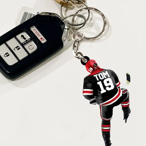 Vista 5 de IZI POD Llavero de hockey, llavero personalizado de jugador de hockey con color y nombre, regalos para amantes del hockey, jugadores de hockey, él