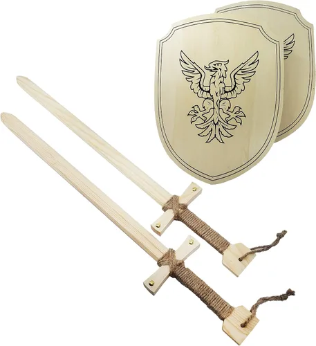Vista 6 de Adventure Awaits! Juego de espada y escudo de juguete de madera para niños Paquete de 2