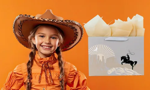 Vista 6 de ysmile Bolsa de regalo de vaquero para hombres y niños, bolsa de papel grande de 13 pulgadas, pañuelo, individual 1 paquete