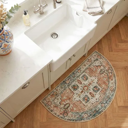 Vista 6 de jinchan Alfombra de área pequeña lavable floral vintage, alfombra de entrada simétrica de medio círculo de 2 x 3, alfombra de entrada suave de pelo
