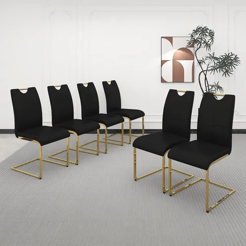 Vista 25 de Juego de 2 sillas de comedor, modernas sillas de comedor de piel sintética con respaldo alto, patas de metal, sillas tapizadas modernas para cocina