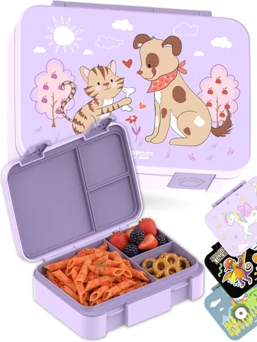 Vista 42 de BEARFOOT Lonchera infantil con compartimentos – Compacta y ligera A prueba de fugas, sin BPA, apta para lavavajillas Diseño dibujado a mano