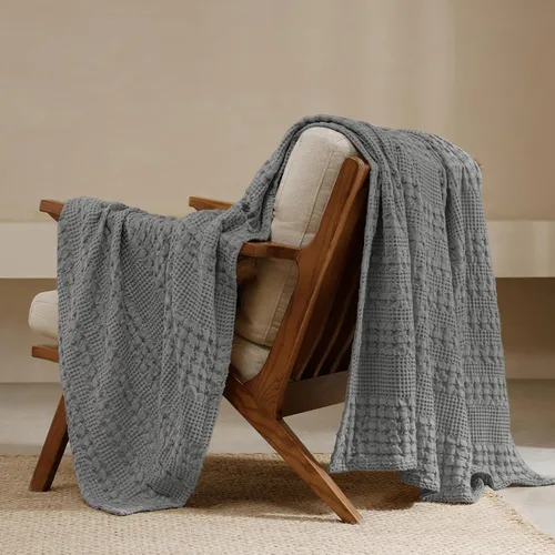 Vista 55 de PHF Manta ligera de punto gofre 100% algodón para cama, King, color blanco 02 Blanco