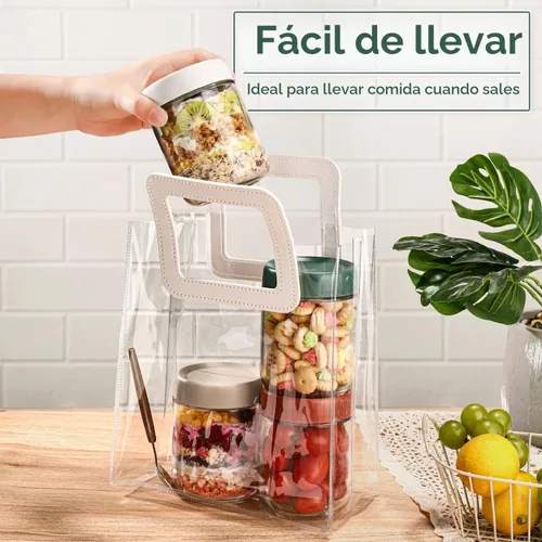 Vista 7 de DIMBRAH Recipientes de avena con tapas, tarros Mason de 16 onzas con tapas, juego de 6, práctico recipiente de avena para llevar, tarros de pudín