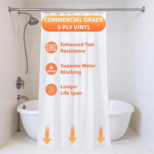 Vista 2 de Grab Bar Specialists Cortina de ducha resistente – Barrera de agua Funciona con presa de ducha plegable, vinilo blanco texturizado de 3 capas