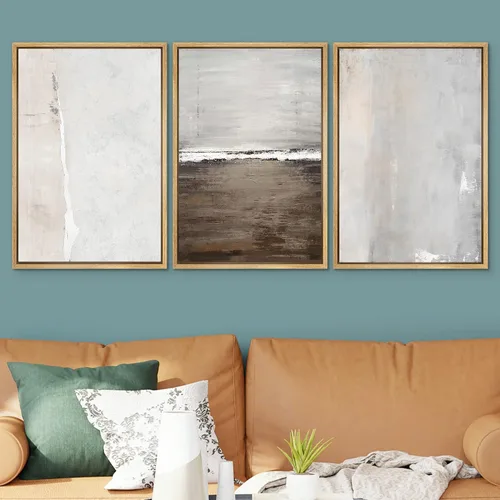 Vista 402 de SIGNWIN Lienzo enmarcado para pared, juego de arte pastel con cadena montañosa, bosque, niebla, naturaleza silvestre, ilustraciones modernas, arte
