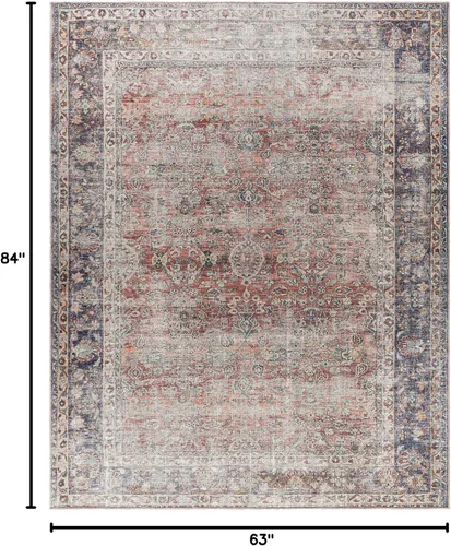 Vista 2 de Hauteloom Kemer - Alfombra lavable a máquina para sala de estar, vintage envejecida y desgastada, oriental y bohemio, floral, apta para mascotas