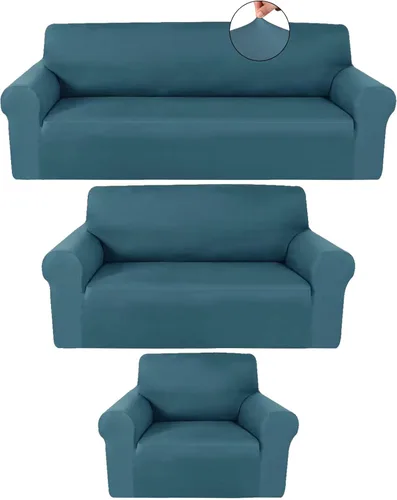 Vista 29 de Peryiter Juego de 3 Fundas para Sofá, Cubiertas de Muebles para Sofá, Loveseat, Sillón, Ajuste de Forma Elástico, Sin Arrugas, Protector de Muebles