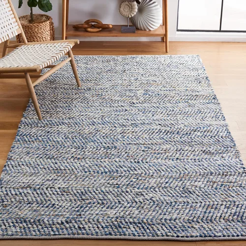 Vista 9 de SAFAVIEH Natura Collection - Alfombra de pasillo, 2 pies 3 pulgadas x 7 pies, azul y marfil, lana y algodón, ideal para dormitorio, vestíbulo