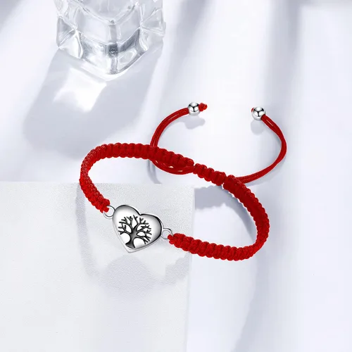 Vista 2 de J.Endéar Tree of Life Heart Bracelet for Women Girls, 925 Sterling Silver Family Tree Handmade Braided Filigree Rope String Bracelet Adjustable
