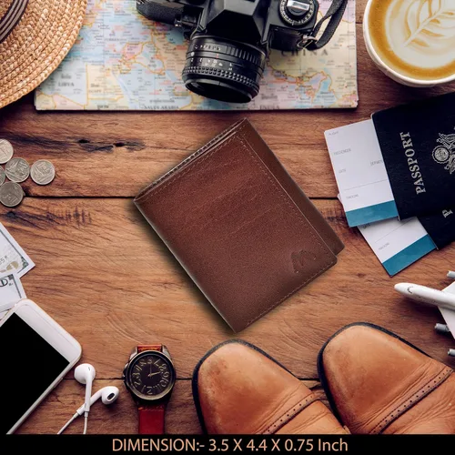 Vista 26 de Cartera de cuero RFID hecha a mano para hombres, elegante cartera de bolsillo frontal triple con 2 ranuras para identificación y 9 tarjetas, Azul